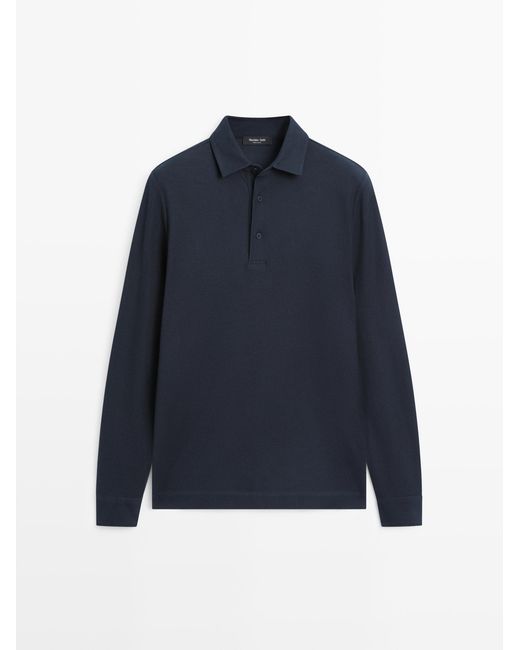 MASSIMO DUTTI Piqué Polo Met Structuur En Lange Mouw in het Blue voor heren