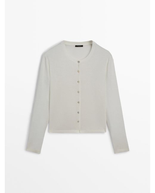 MASSIMO DUTTI Plain Knit Button-Up Cardigan in White | Lyst