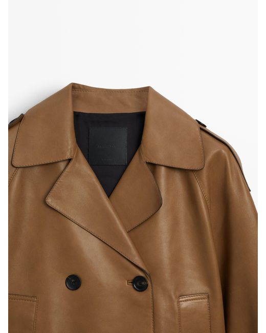 MASSIMO DUTTI Natural Short Nappa Leather Trench Coat