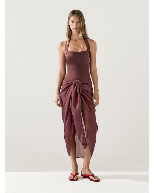 MASSIMO DUTTI Pink 100% Ramie Pareo Skirt