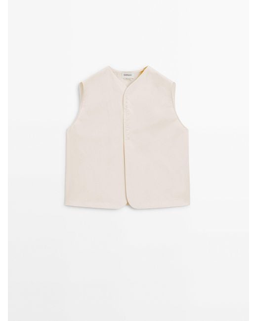 MASSIMO DUTTI White Poplin Waistcoat Top With Button Details