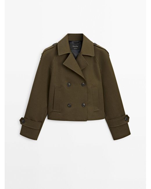 MASSIMO DUTTI Brown 2-Layer Double-Breasted Cropped Trench Coat
