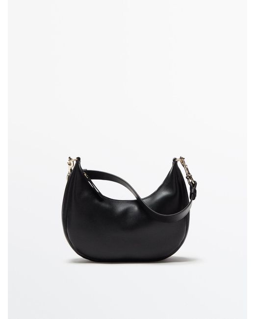 MASSIMO DUTTI Black Nappa Leather Half-moon Bag