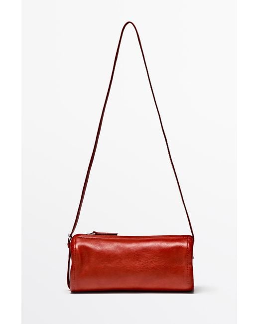 MASSIMO DUTTI Red Nappa Leather Crossbody Bag