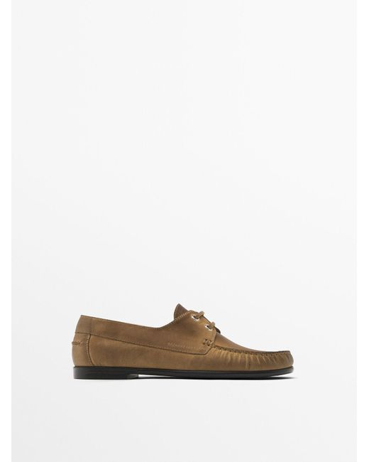 MASSIMO DUTTI White Segelschuhe Aus Gefettetem Leder