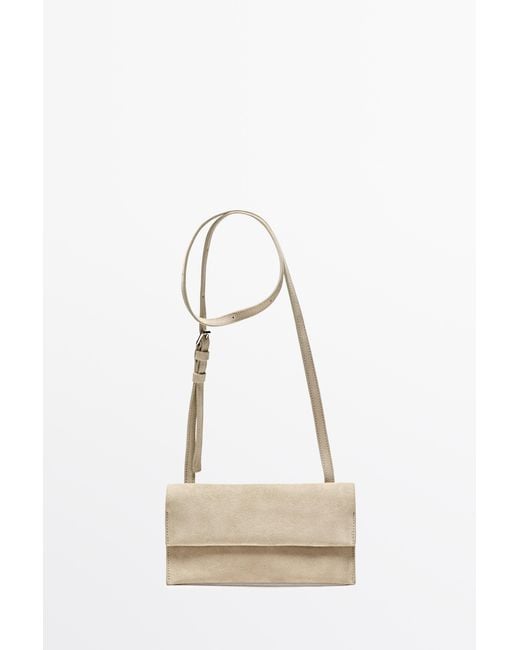 MASSIMO DUTTI Natural Suede Leather Shoulder Bag
