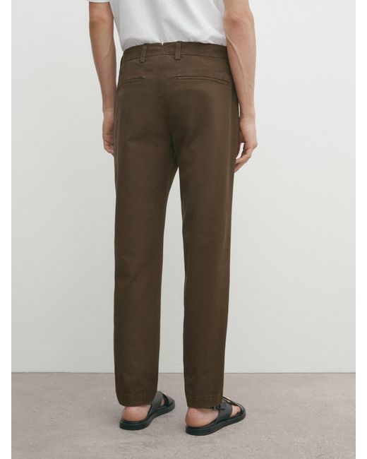 MASSIMO DUTTI Green Slim Fit Textured Trousers for men