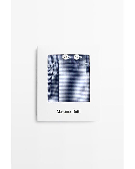 MASSIMO DUTTI Blue 100% Cotton Micro-Check Boxers for men