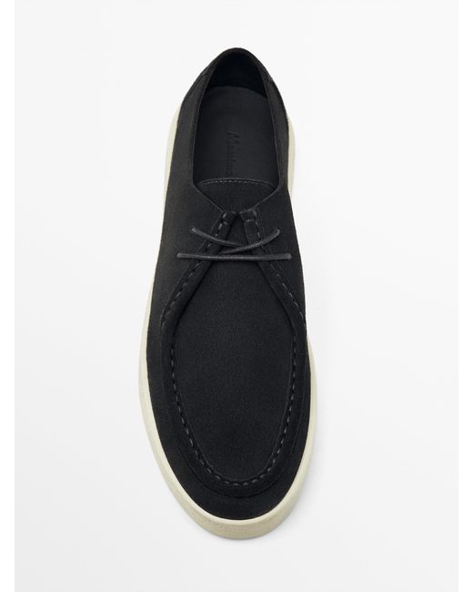 MASSIMO DUTTI White Moc Toe Split Suede Shoes for men