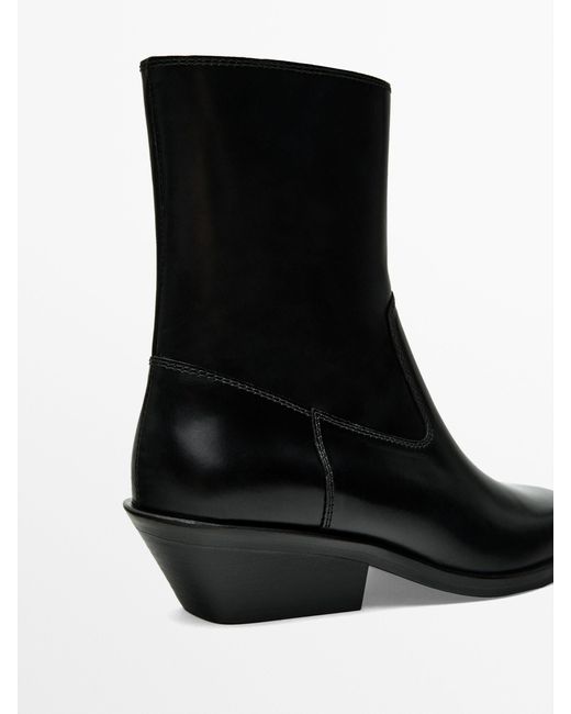 MASSIMO DUTTI Black Heeled Square-Toe Ankle Boots