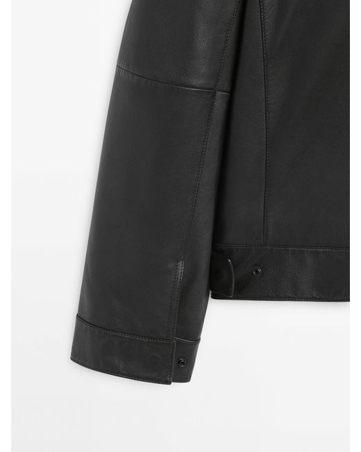 MASSIMO DUTTI Black Nappa Leather Jacket for men