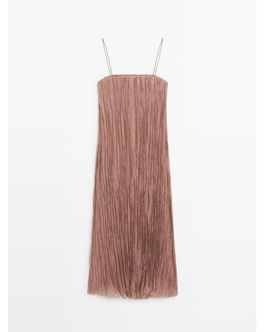 MASSIMO DUTTI White Pleated Strappy Midi Dress