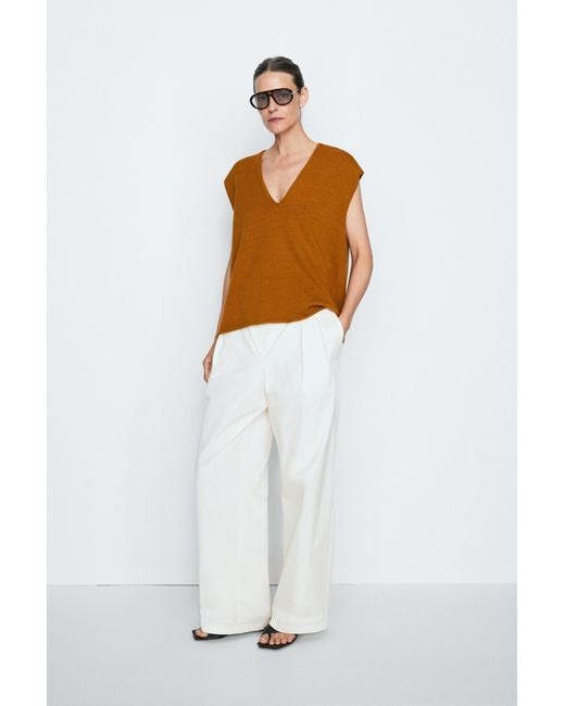 MASSIMO DUTTI White 100% Cotton V-Neck Vest