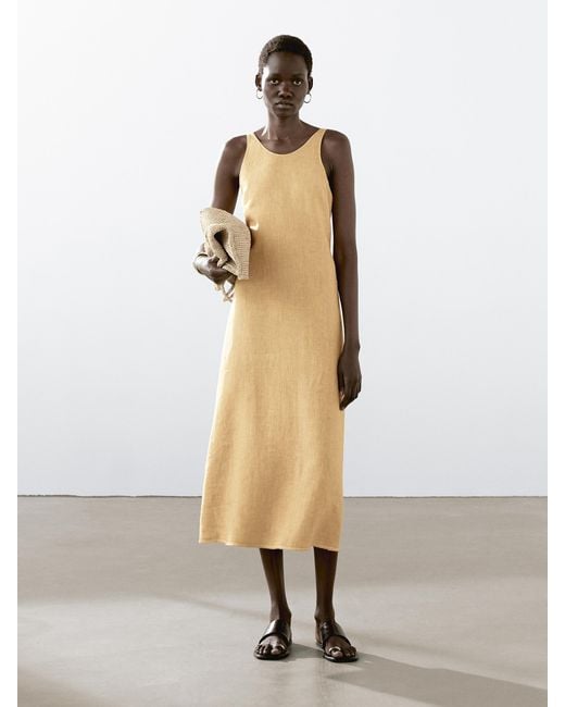MASSIMO DUTTI 100% Linen Halter Midi Dress in Natural | Lyst UK