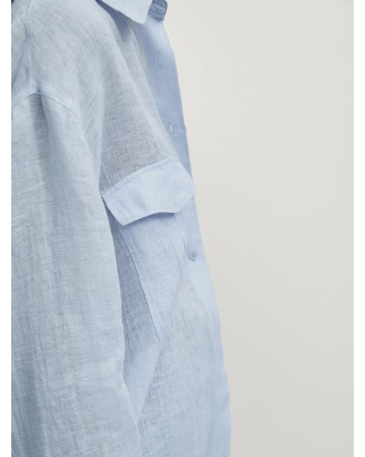 MASSIMO DUTTI Blue 100% Linen Shirt With Pockets