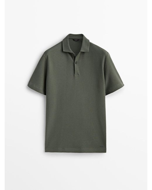 MASSIMO DUTTI Green 100% Cotton Polo Shirt Maxi-textured for men