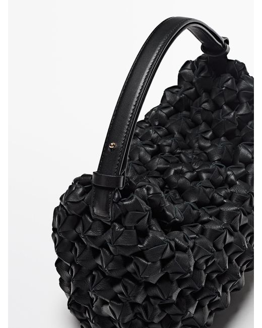 MASSIMO DUTTI Black Braided Leather Bag