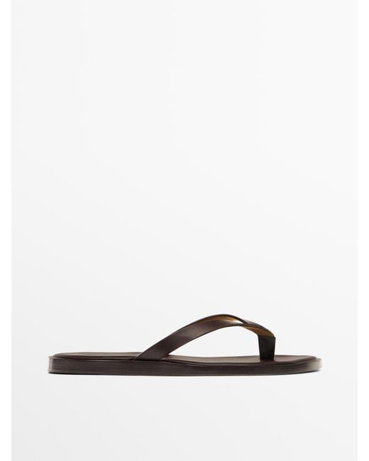 MASSIMO DUTTI Brown Nappa Sandals With Toe Divider for men