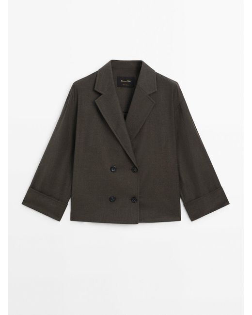 MASSIMO DUTTI Black 100% Wool Double-Breasted Blazer