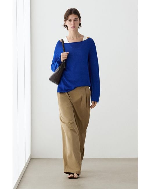 MASSIMO DUTTI Blue 100% Mercerised Cotton Sweater