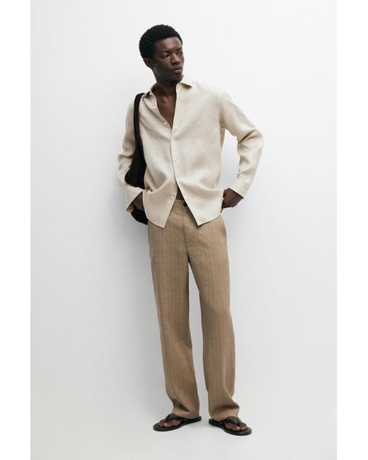 MASSIMO DUTTI Natural Regular Fit 100% Extra-Fine Linen Shirt for men