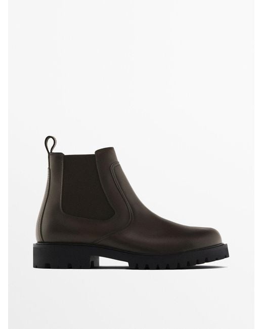 MASSIMO DUTTI Black Nappa Chelsea Ankle Boots With Side Gores for men
