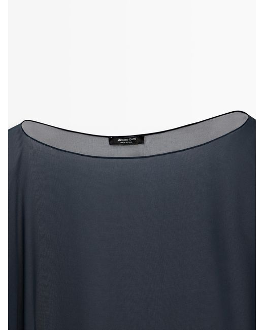 MASSIMO DUTTI Blue Asymmetric Cut Silk Cape