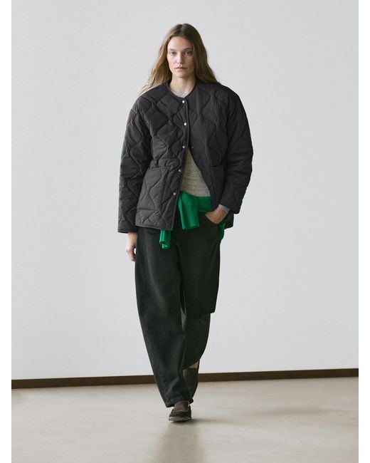 MASSIMO DUTTI Black Quilted Cape Jacket