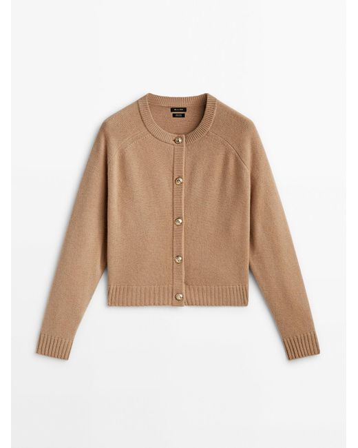 MASSIMO DUTTI Natural Knit Cardigan Made Of 100% Wool With Buttons