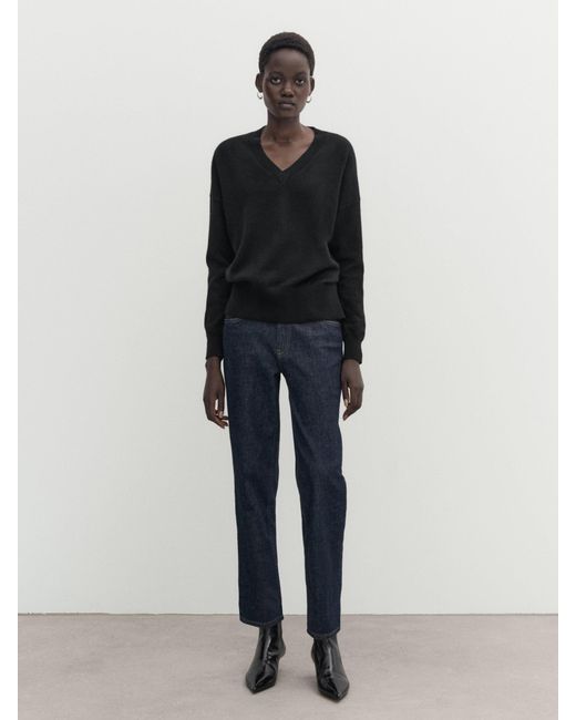 Jersey 100% Cashmere Cuello Pico MASSIMO DUTTI de color Black