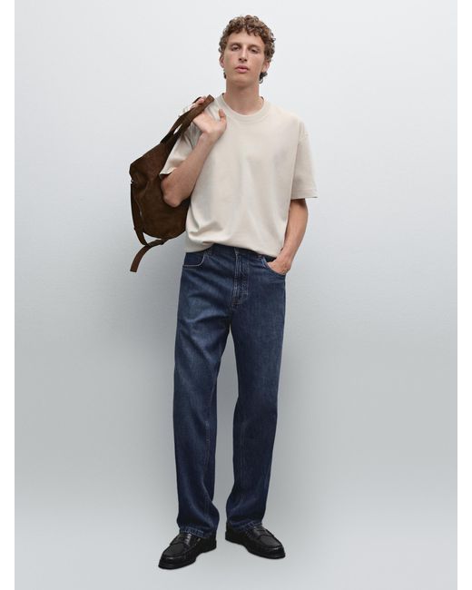 MASSIMO DUTTI Blue 100% Cotton Medium Weight T-Shirt for men