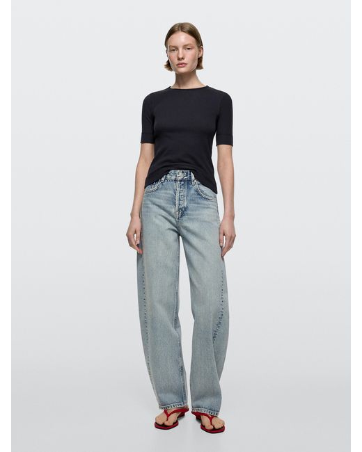 MASSIMO DUTTI Blue Mid-Waist Balloon Fit Jeans