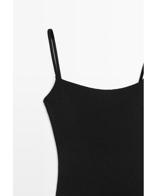 MASSIMO DUTTI Black Combined Strap Midi Dress