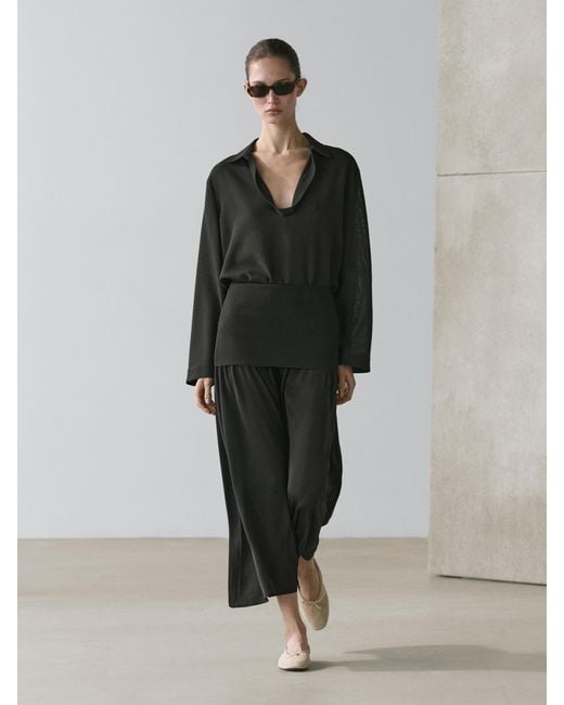 MASSIMO DUTTI Black Combined Flowing Midi Skirt