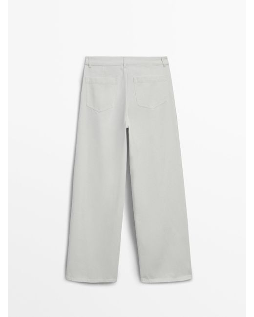MASSIMO DUTTI White Twill Cotton Trousers With Double Darts