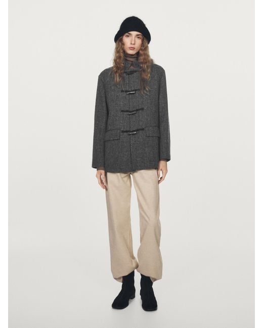 MASSIMO DUTTI Gray Mid-Length Coat With Horn Toggle