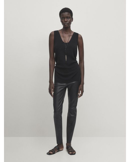 MASSIMO DUTTI Nappa Leather Leggings in White Lyst UK