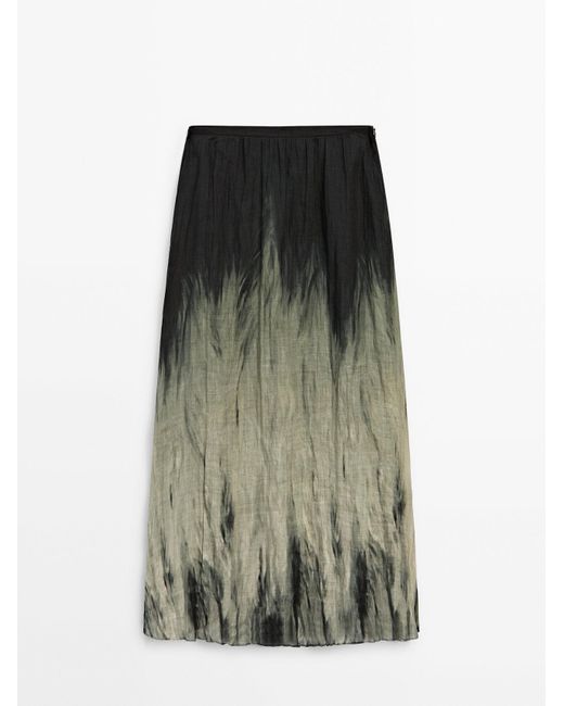 MASSIMO DUTTI Lange Rok Met Tie-Dye Print in het Green