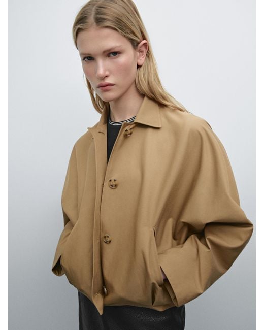 MASSIMO DUTTI Natural Oversize Cotton Blend Cape Jacket