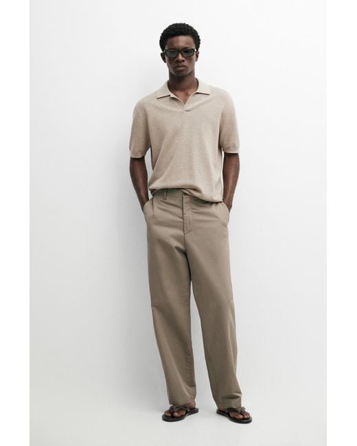 MASSIMO DUTTI Natural 100% Cotton Knit Polo Sweater for men