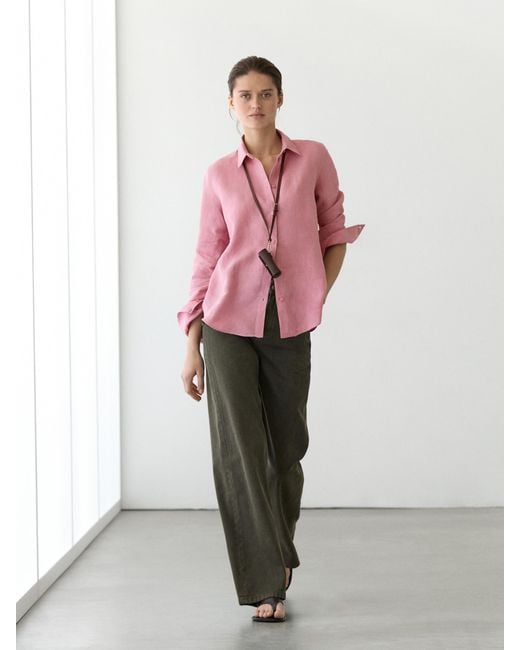 MASSIMO DUTTI Pink Flowing 100% Linen Shirt