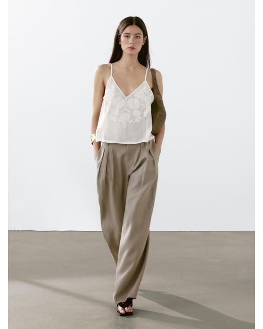 MASSIMO DUTTI Multicolor Hose Aus Reinem Leinen Mit Dreifacher Bundfalte