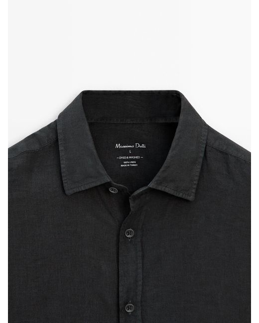 MASSIMO DUTTI Black Slim-Fit 100% Linen Shirt for men