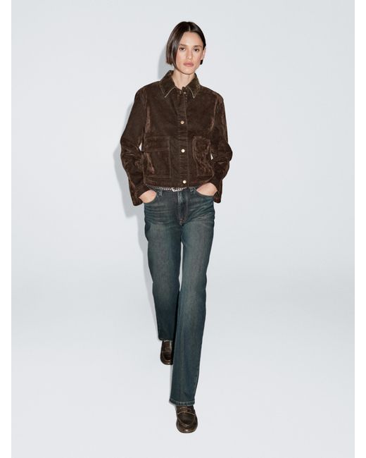 MASSIMO DUTTI Brown Short Denim Jacket With Pockets And Flocked Finish