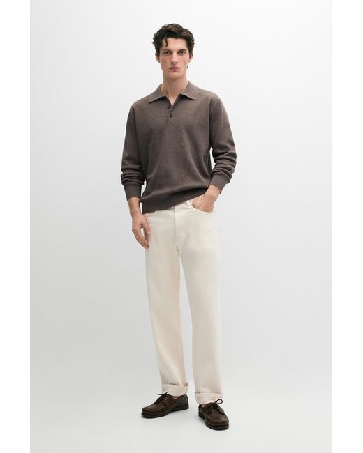 MASSIMO DUTTI Brown Cotton Knit Polo Sweater With Button Detail for men