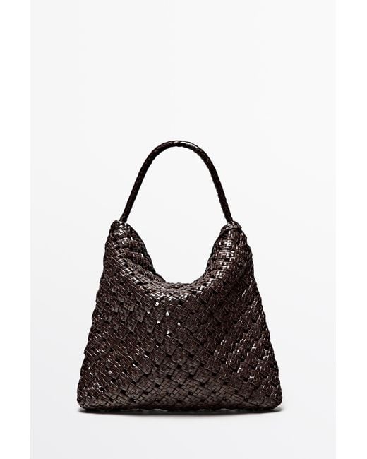 MASSIMO DUTTI Black Medium Braided Nappa Leather Bag