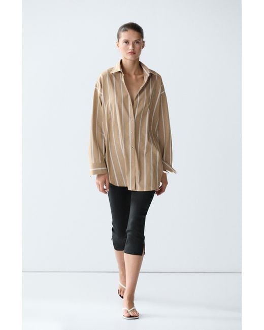 MASSIMO DUTTI Natural Striped Shirt With Button Detail