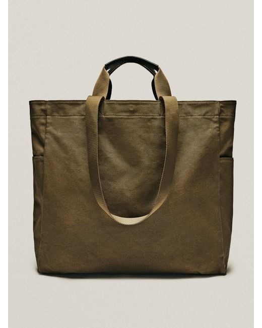 MASSIMO DUTTI Green Maxi Canvas Shopper Bag for men