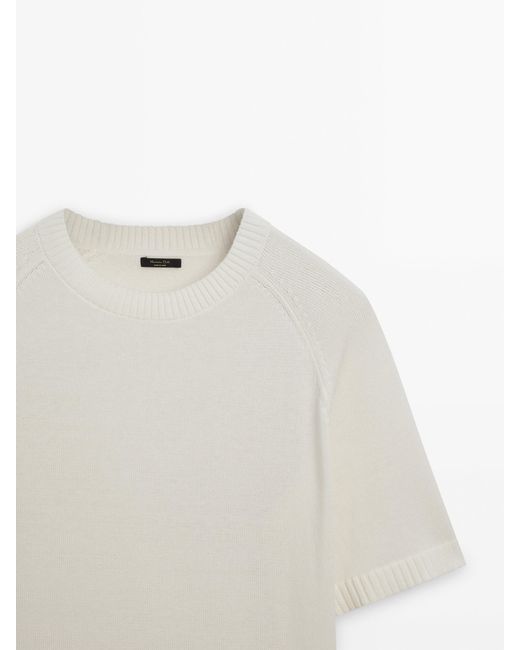 MASSIMO DUTTI White Short Sleeve Knit Sweater With Cotton for men