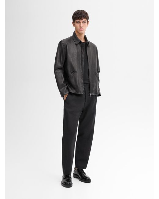 MASSIMO DUTTI Black Texture Effect Nappa Leather Jacket for men